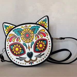Sugar Skull Cat Crossbody Purse by Mad Engine